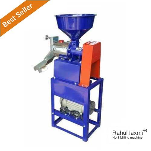 "Single-phase blue-colored rice mill machine featuring a compact design for efficient milling. The machine is equipped with advanced technology, perfect for small-scale rice processing. Sturdy construction and a vibrant blue finish make it an ideal choice for modern rice milling operations."